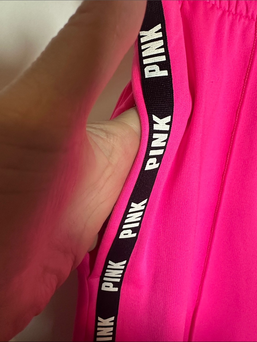 PINK Victoria's Secret Hot Pink Track Pants with Black Drawstring - Picture 4 of 10